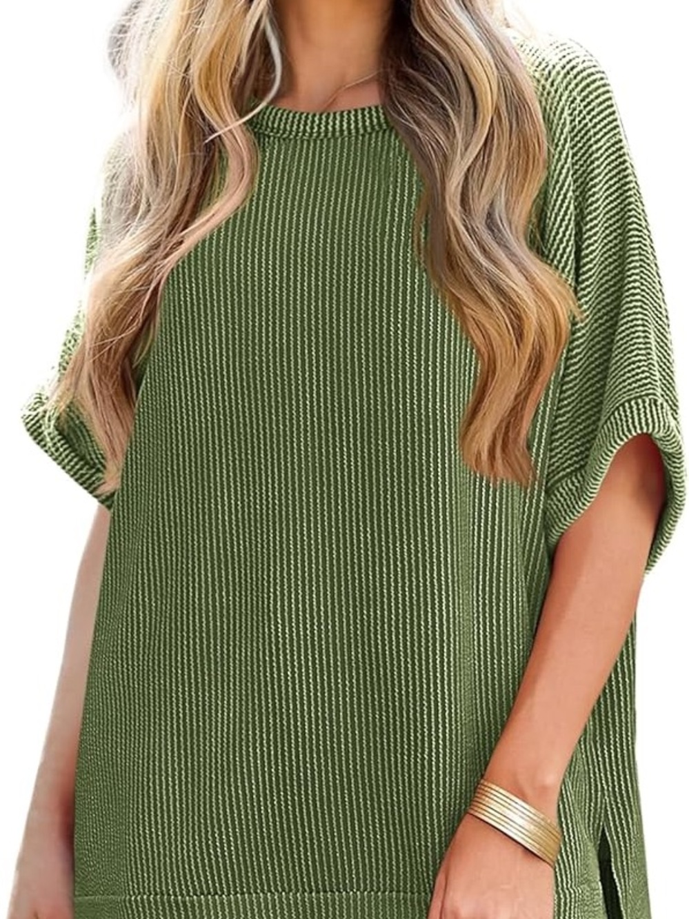 Olive Green Ribbed Women's Top